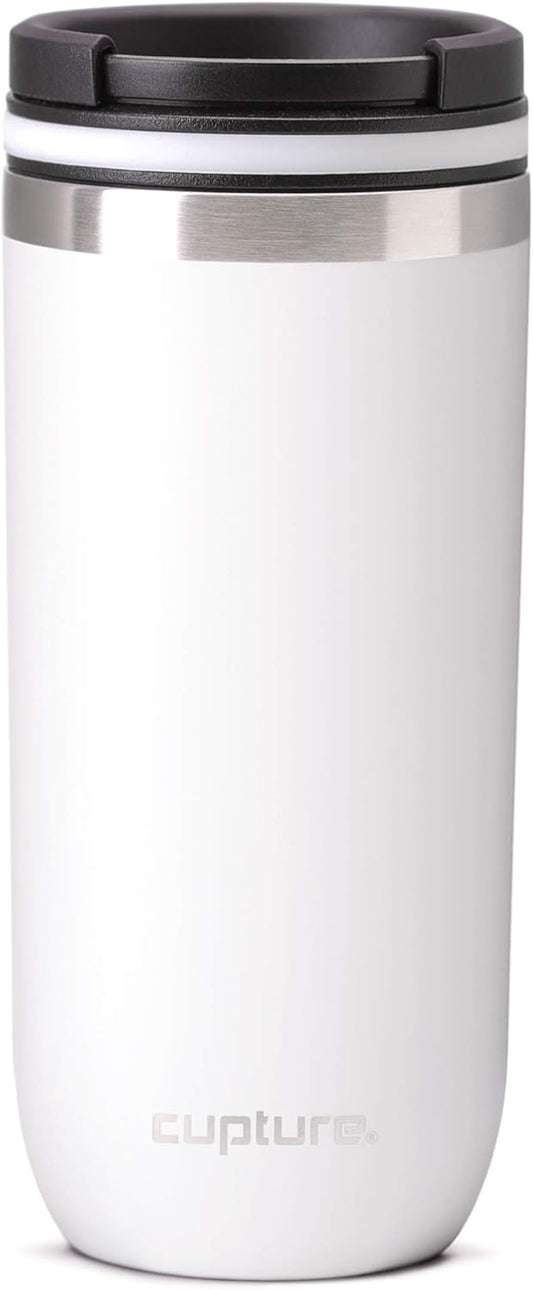 Cupture TWIST-TOP Vacuum-Insulated Stainless Steel Travel Mug, 16 oz, Winter White