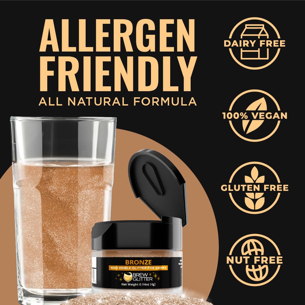 Brew Glitter Bronze Edible Drink Glitter 1x 4g Jar for Cocktails, Beer, & Beverages