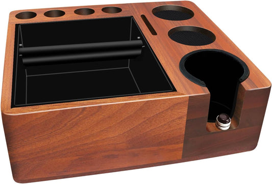 Espresso tamping station knock box,tamper station,Espresso station fit for storage 51-58mm tamper,distributor,portafilter,puck screen accessories,9 in 1 espresso knock box and tamper station