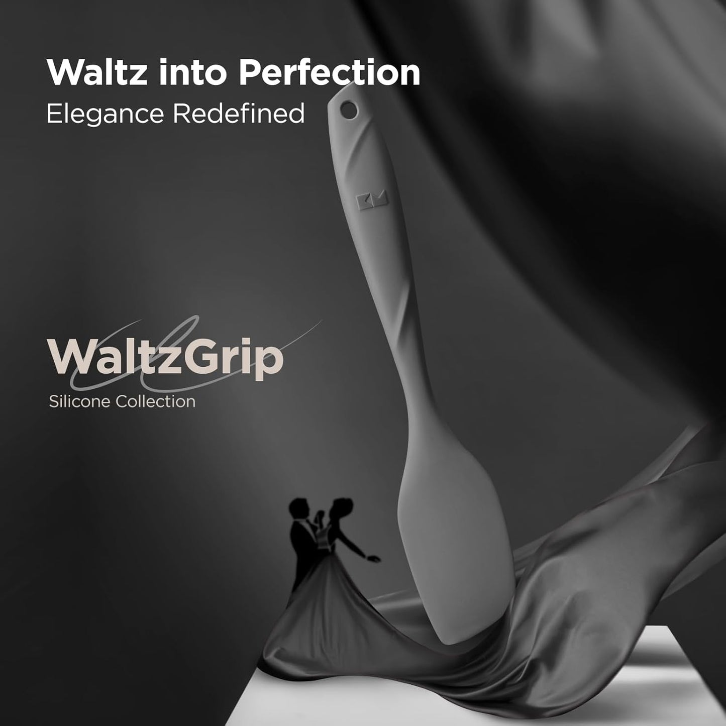 Kitchen Mama WaltzGrip Platinum Silicone Scraping Spatula: Heat Resistant, Seamless, Non Stick for Frying Pan Cookware, Safe, Flexible Bowl Scraper - Ideal for Mixing, Baking, Stirring (Metal Gray)