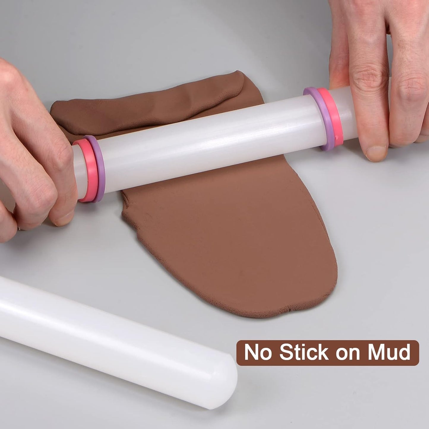 HARFINGTON 2pcs Fondant Rolling Pin 9 Inch x 0.98 Inch Adjustable Guide Rings Non-Stick PP Plastic Fondant Roller Dough Roller Kitchen Decorating Tools for Cookie Pastry Pizza Clay