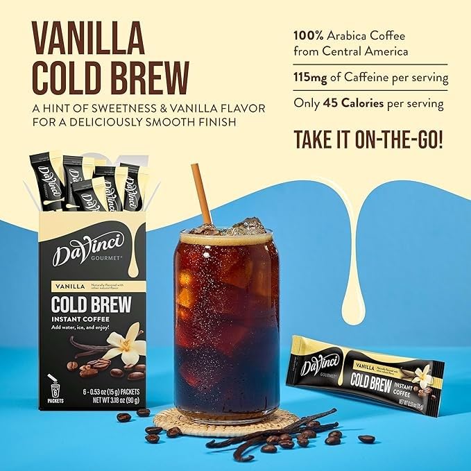 Bundle of DaVinci Gourmet Vanilla Cold Brew Stick Pack, Instant Coffee Powder, 6 Count (Pack of 1) + DaVinci Gourmet Lavender Syrup, 25.4 Fluid Ounces (Pack of 1)
