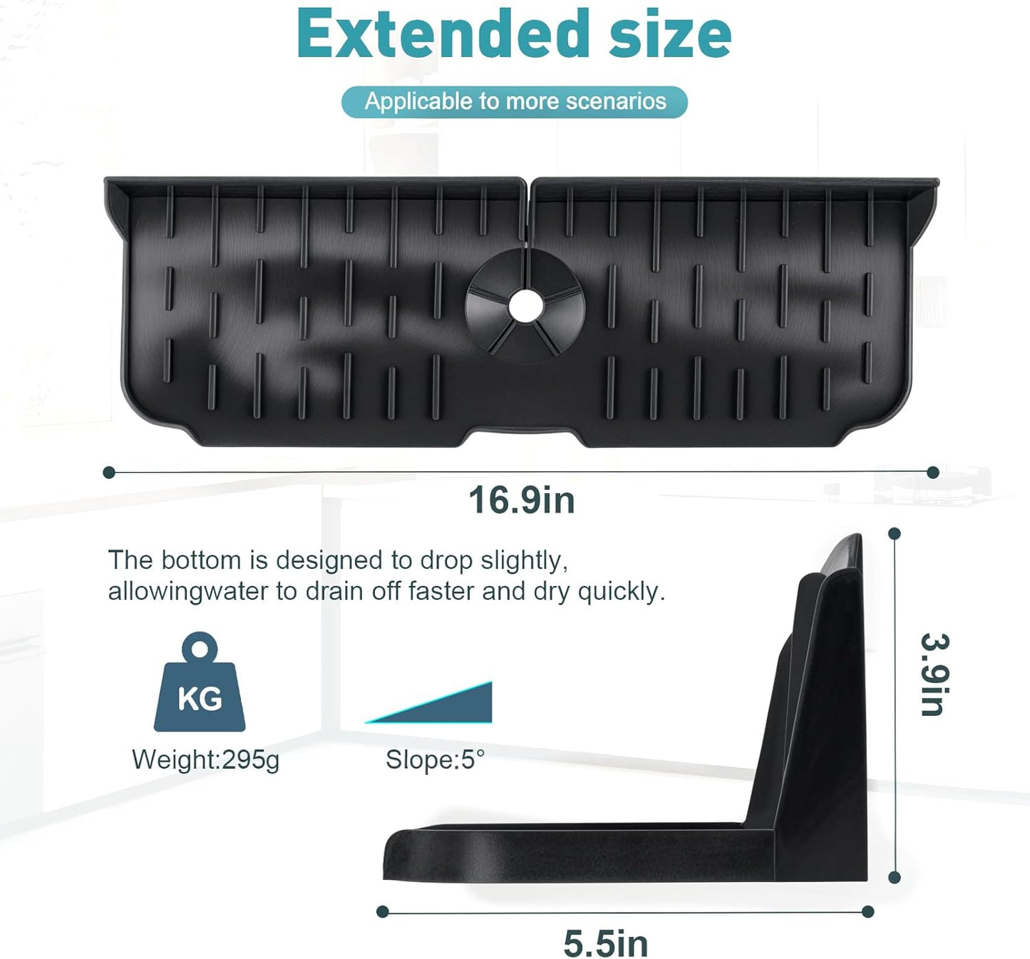 Silicone Kitchen Sink auto Drain Organizer, Kitchen countertop and Sink Splash Guard.Kitchen Sponge Rack and organizing Shelf，Suitable for Cleaning Tools, dispensers, Bottles, Cups (Transparent)