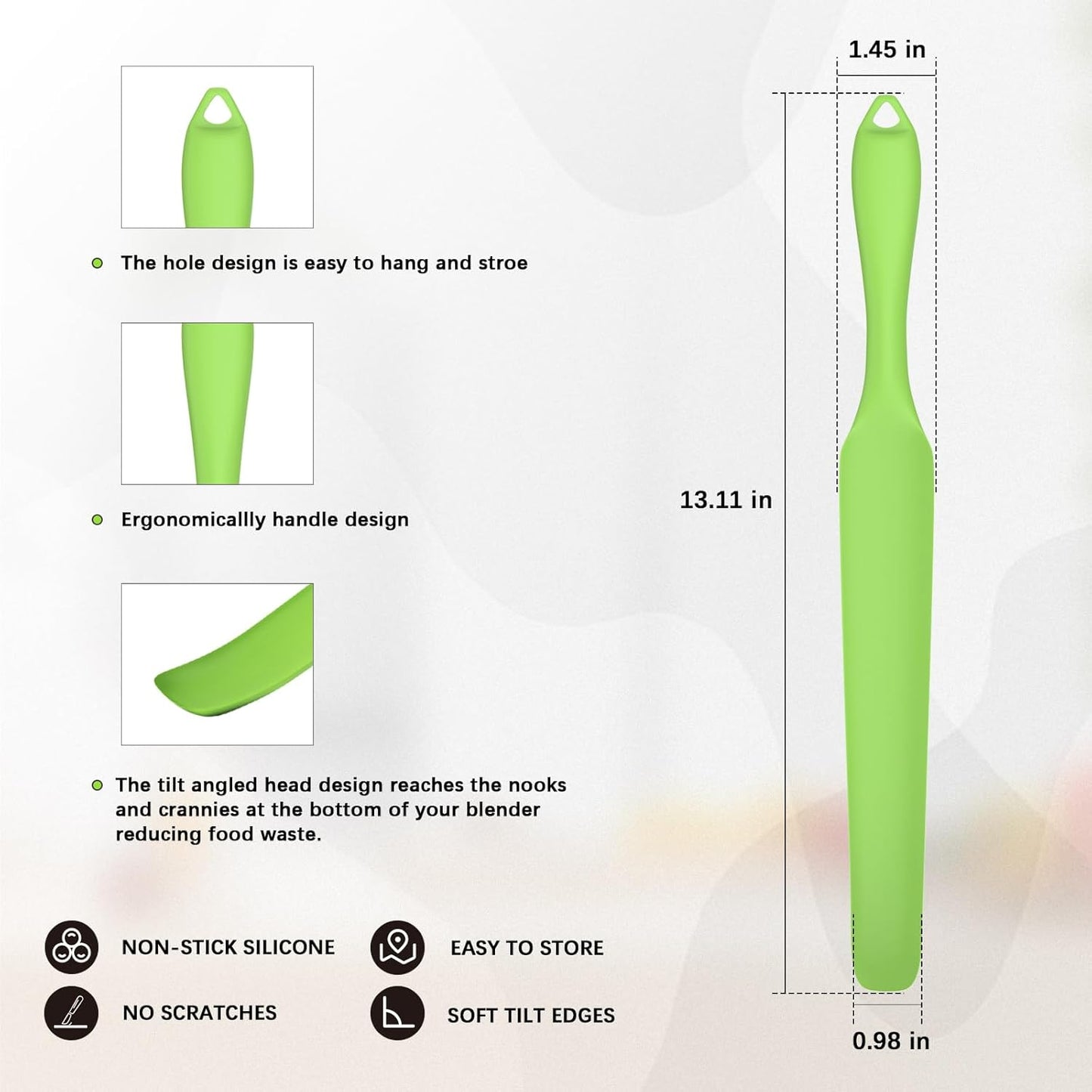 Demao Silicone Blender Spatula & Scraper for Vitamix - Under-Blade & Jar Accessory with Long Handle, Nonstick Surface and Hanging Holes (Green)