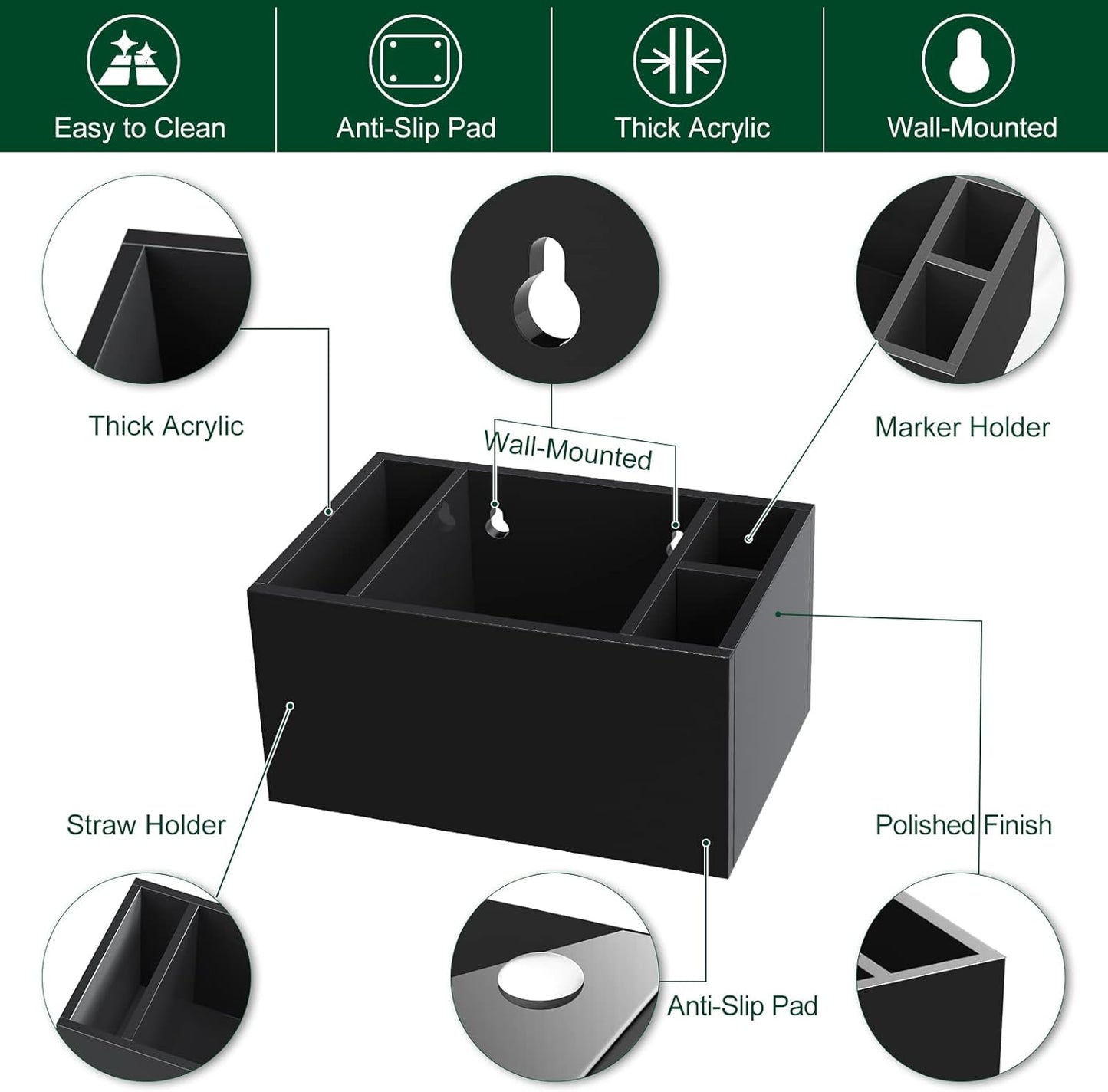 Cup Holder With Marker Slot, Party Dispenser Acrylic Organizer, Mark Your Drink Caddy, Modern Bar Counter Decor, Black