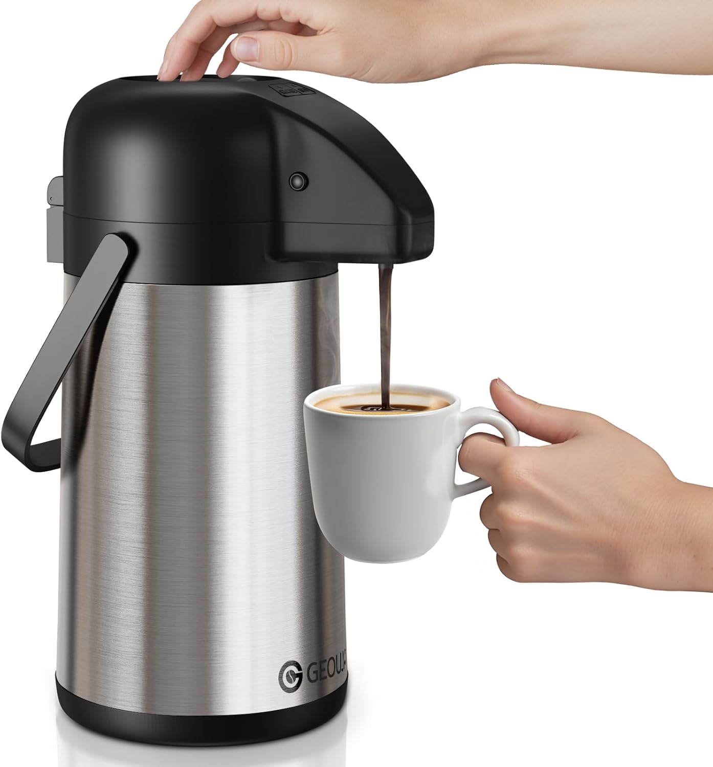 Airpot Coffee Carafe for Keeping Hot - 64 OZ / 1.9L Large Coffee Dispenser with Pump - Insulated Stainless Steel Thermos Urn for Hot Drinks Water Tea Chocolate - Thermal Beverage Dispenser for Parties
