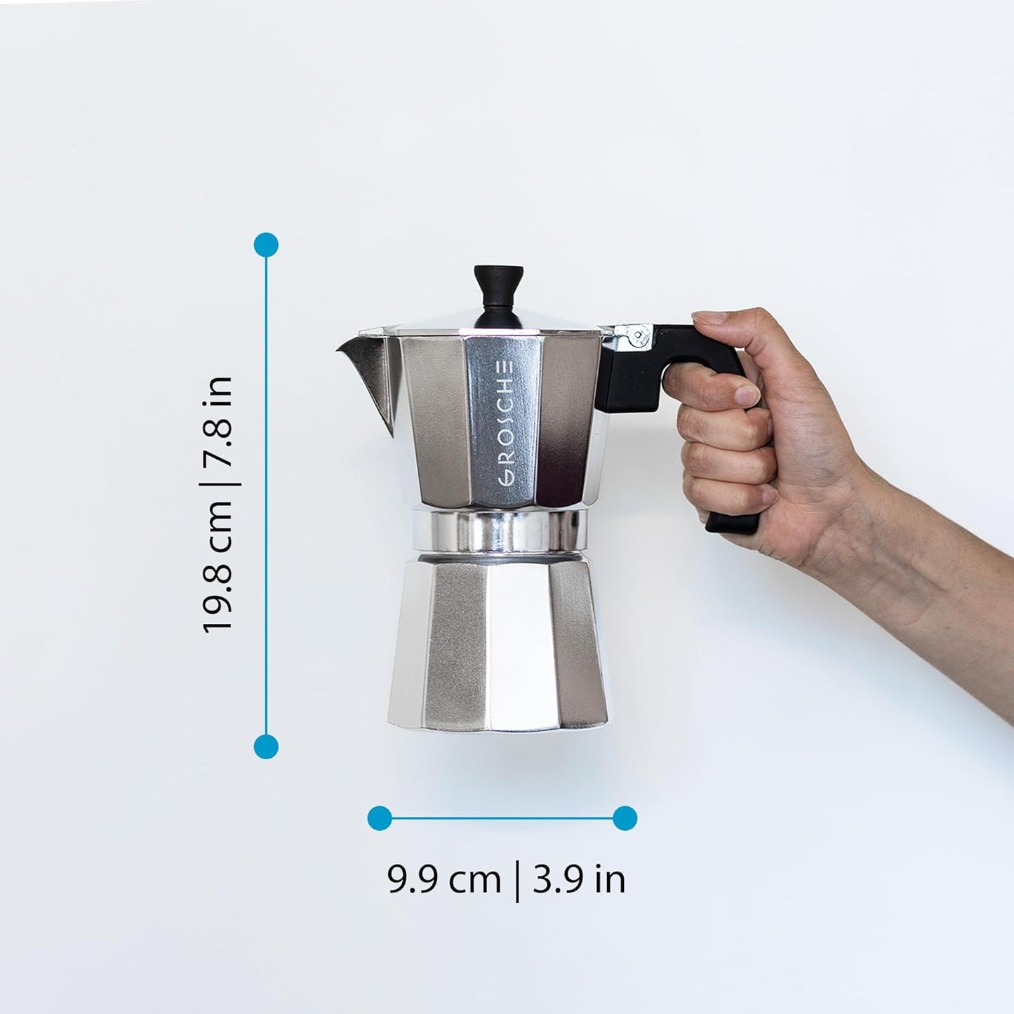 GROSCHE Milano Stovetop Espresso Maker Moka Pot 6 espresso Cup - 9.3 oz, Silver - Cuban Coffee Maker Stove top coffee maker Moka Italian espresso greca coffee maker brewer percolator