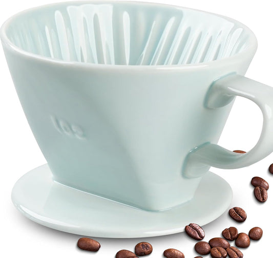Handmade Pour Over Ceramic Coffee Dripper - Authentic Brewing Experience for Camping, Office, and Home (Green)