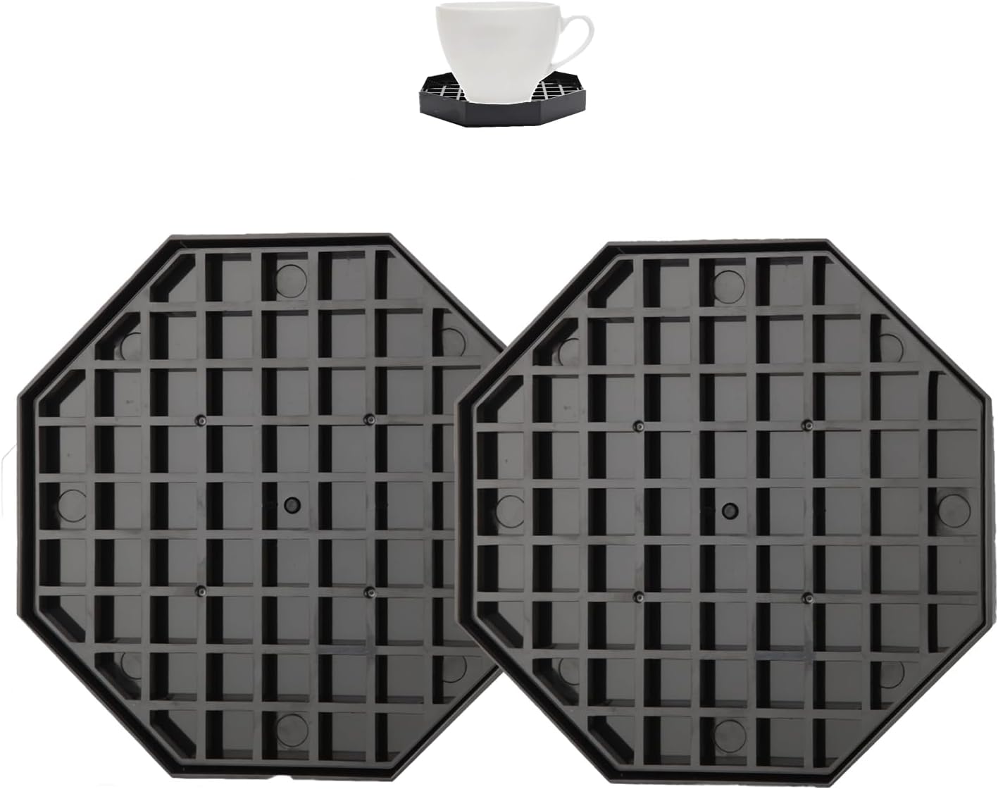5.3" Octagonal Coffee Drip Tray | Black Plastic Honeycomb Grid Countertop Tray for Coffee, Tea, Wine & Beverage Dispensers,Pack of 2 (2, 5.3in)