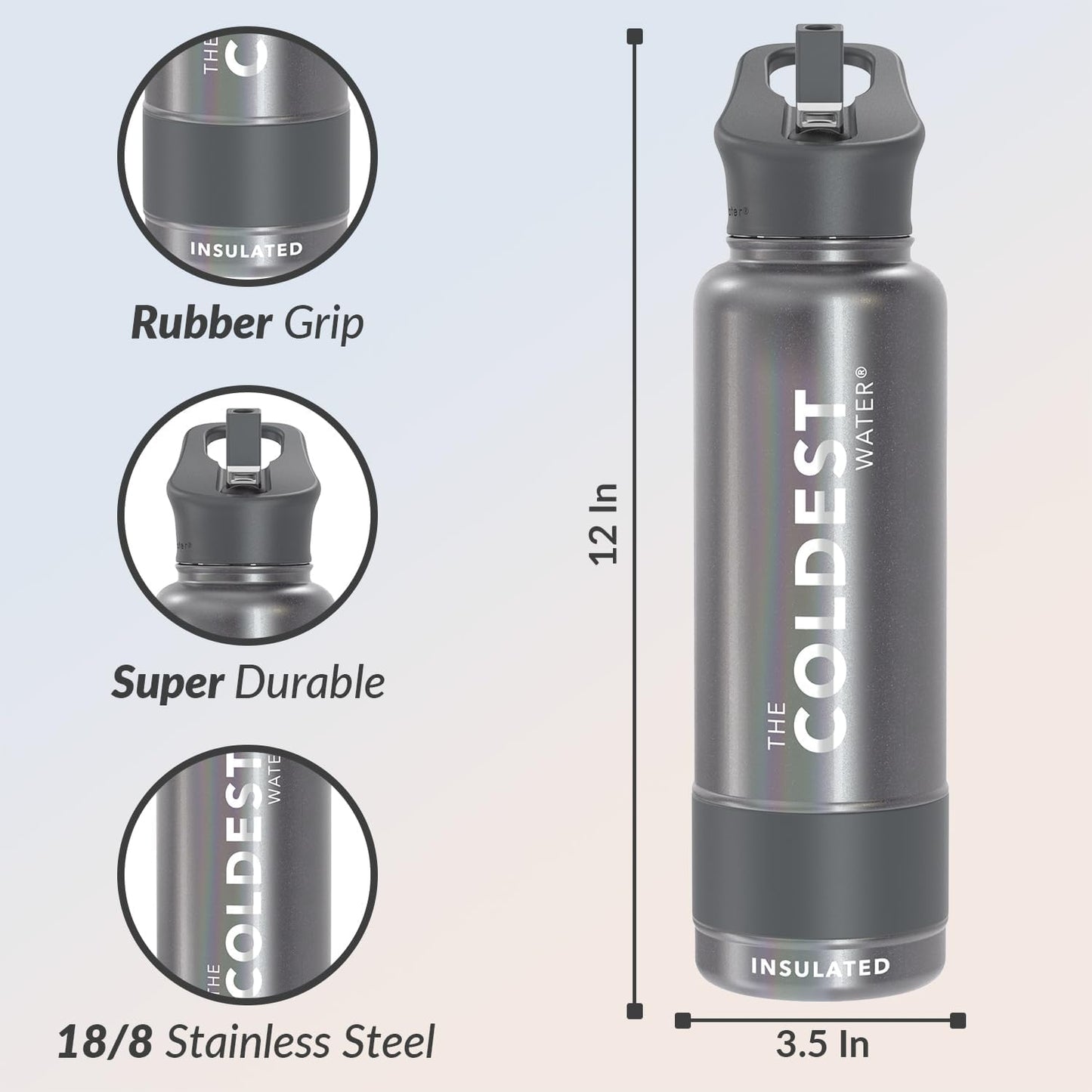 Coldest Insulated Water Bottle with Straw Lid - Stainless Steel Metal Insulated Bottle for Men & Women (Stardust Glitter, 40 oz)