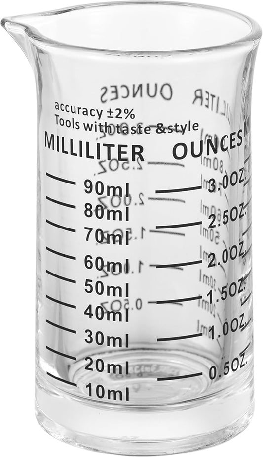Ackers 3oz/90ml Glass Measuring Cup – Shot Glass with Double Scale-Ounce,Ml Markings for Kitchen & Bar(Black Line)