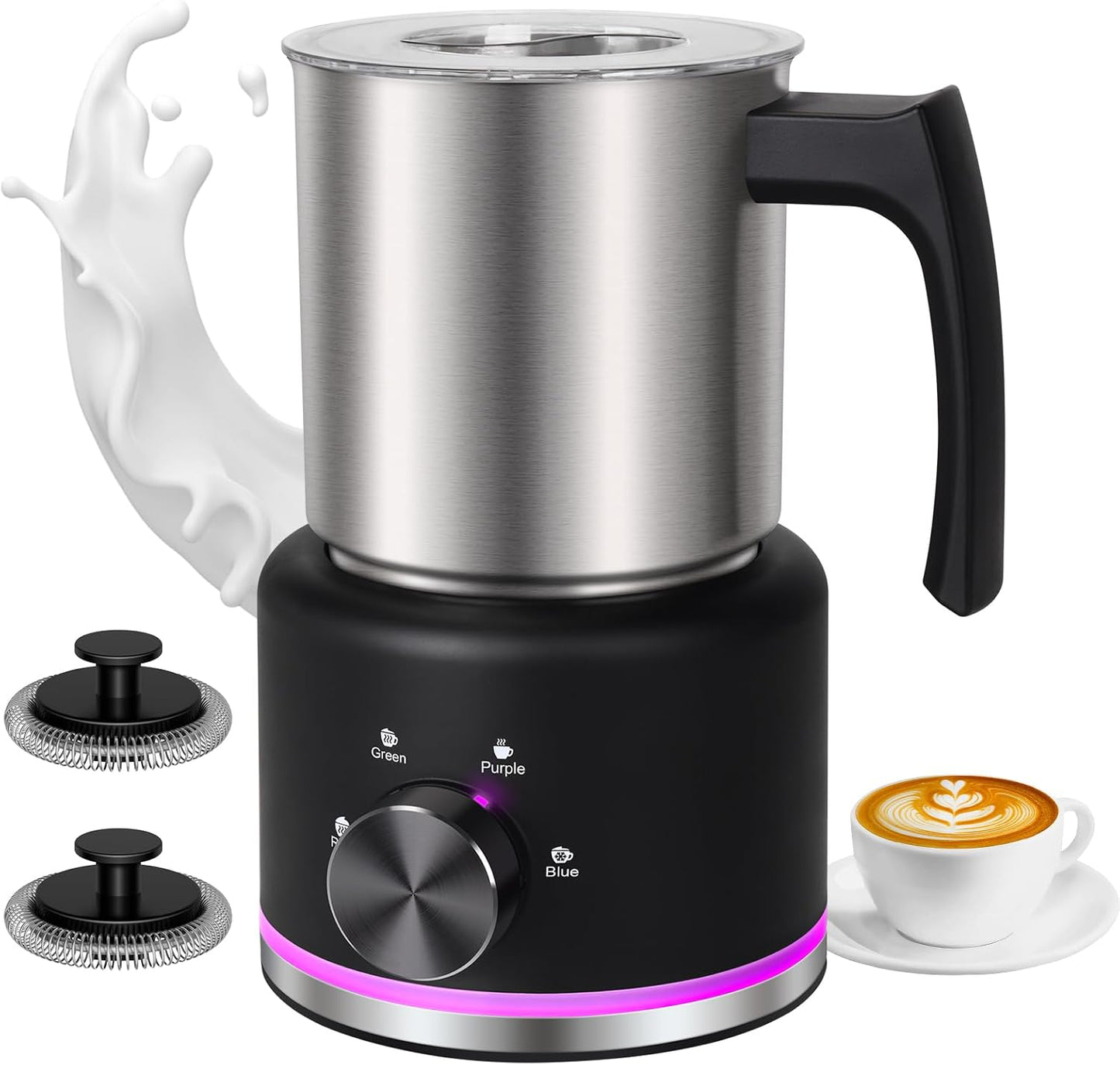 Milk Frother and Steamer, 16.9 OZ Milk Frother for Coffee, 4 in 1 Frother Separable Easy to Use and Clean, Durable Safe Silent Working for Coffee, Latte, Cappuccino Hot Chocolate, Black