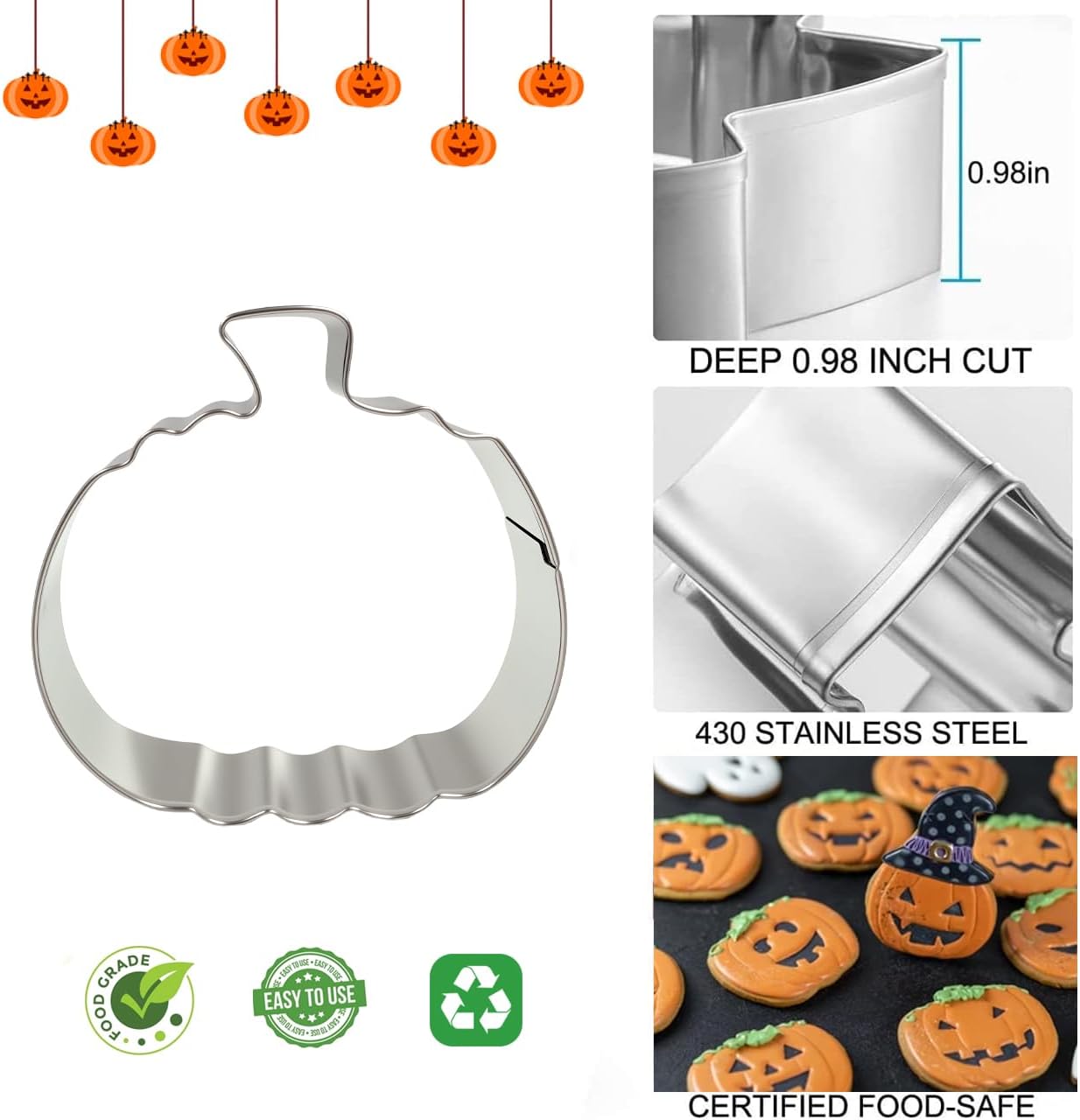 Pumpkin Cookie Cutters Set with Box, 5Pcs Large to Tiny Size - 3.94'', 2.95'', 2.05'',1.57'', 1.18'', Stainless Steel Fondant Biscuit Mold for Halloween Fall Thanksgiving Day Holiday Party Decoration