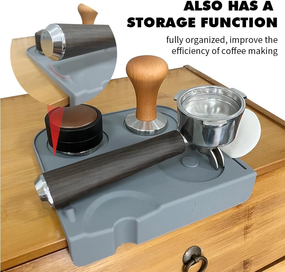 Espresso Tamper Mat – Food-Grade Silicone Coffee Tamping Pad, Non-Slip Corner Design, Heat-Resistant Countertop Protector for Portafilter, Tamper & Barista Accessories