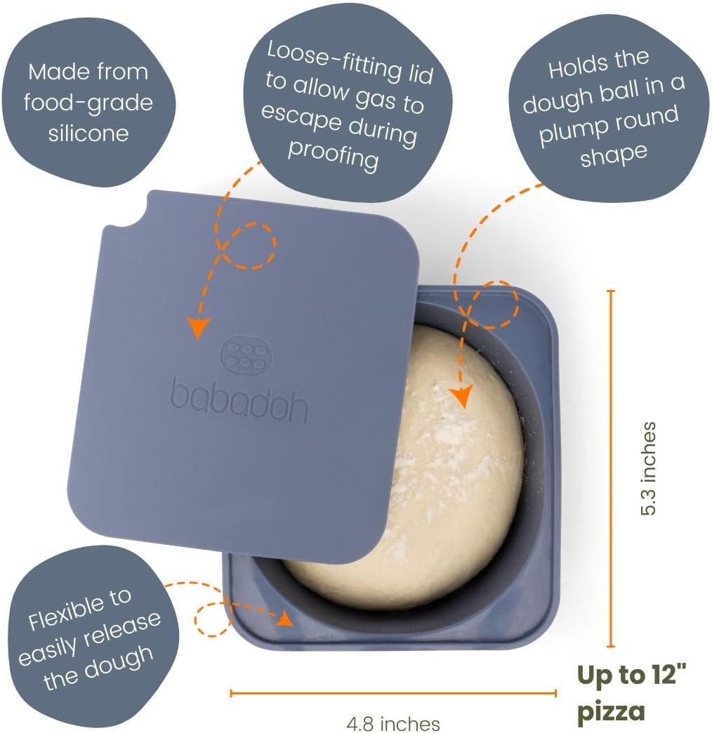 Babadoh Pizza Dough Proofing Silicone Containers with Lids | Pizza Making Accessories | Set of 3 | Multi Blue (1 Dough, 1 Smoke, 1 Steel) | Original Size (make 12" Pizzas)