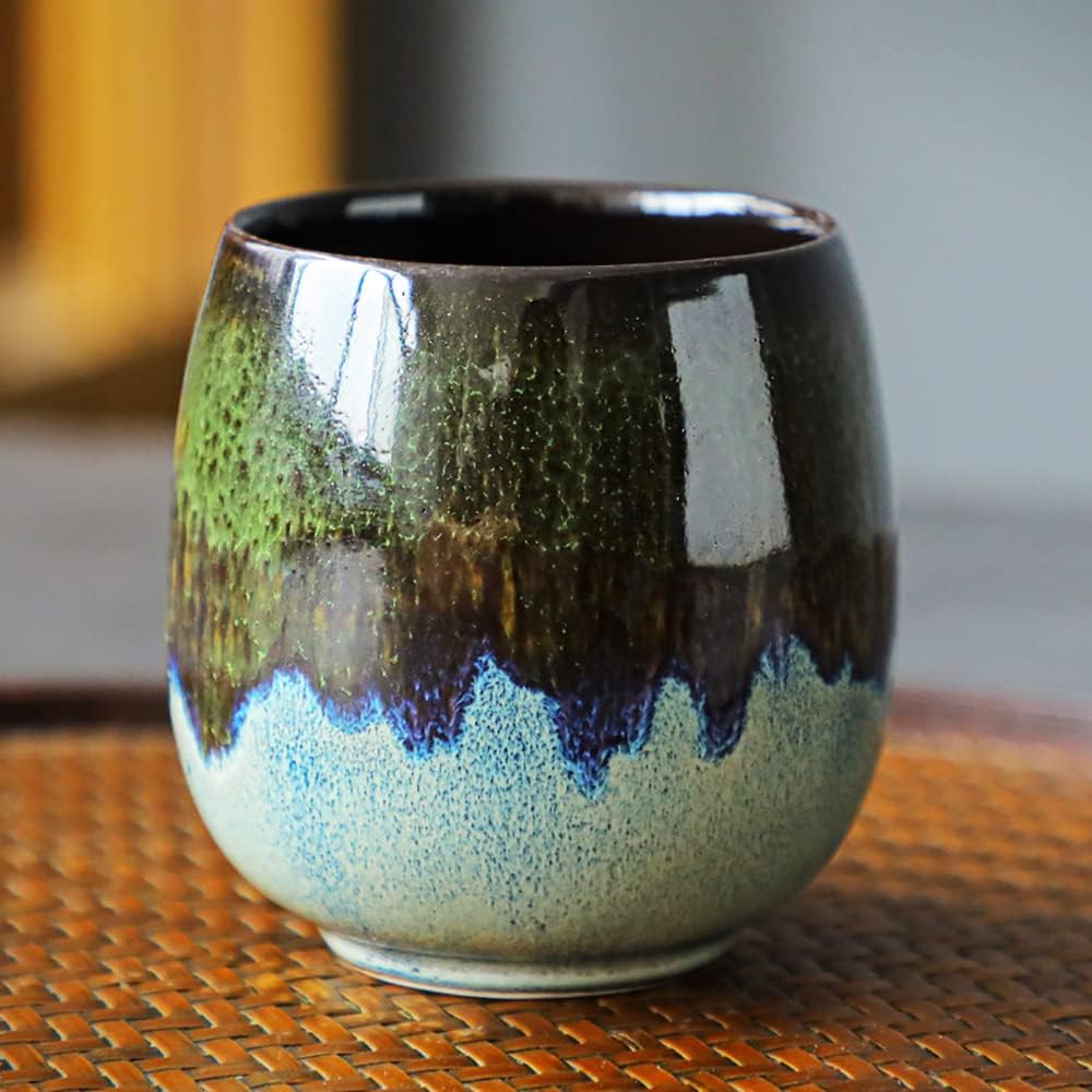 Espresso Cups Ceramic Kiln-Change Mini Espresso Coffee Cup KungFu Tea Set Spirits Cups Tasting Cups Mate Cup (2Pcs, Green)