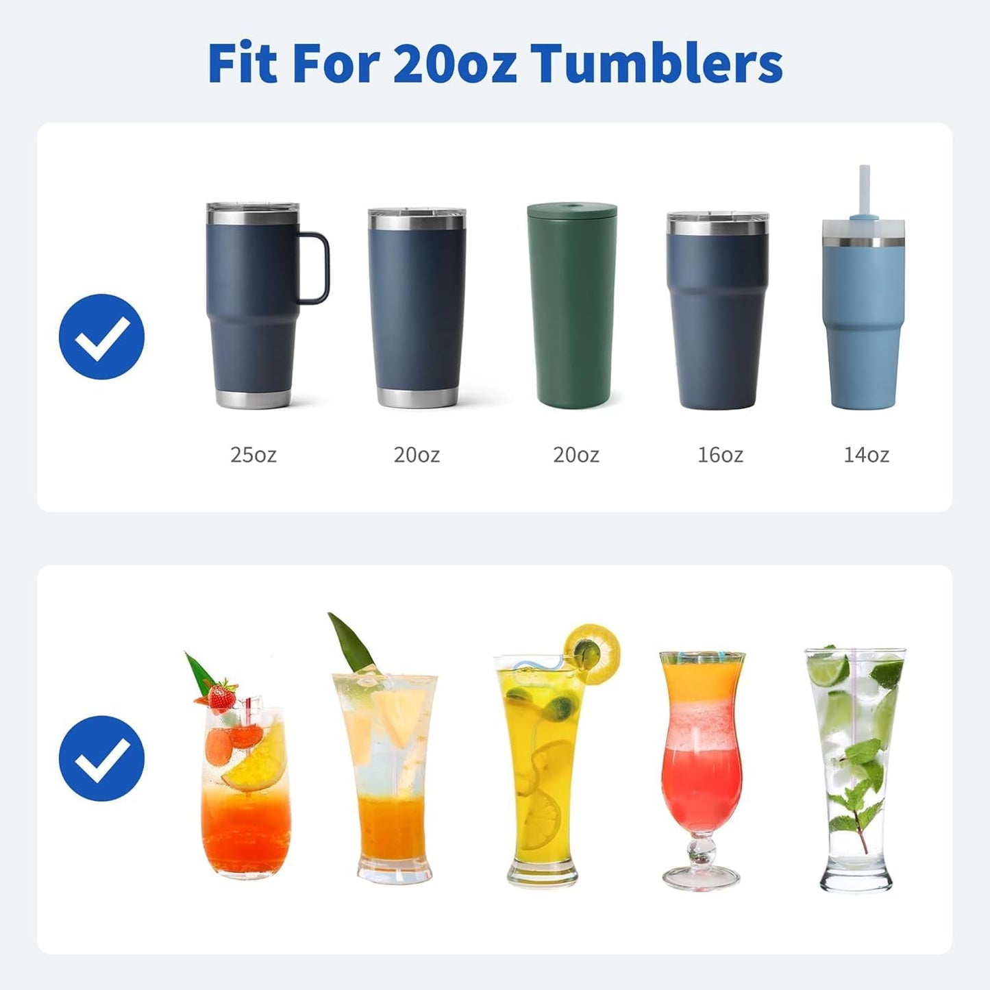 Metal Straws Reusable With Silicone Tips for Yeti 20 oz Tumbler, 8.5" Stainless Steel Straight Drinking Straw- 2 Cleaning Brushes & 1 Portable Bag