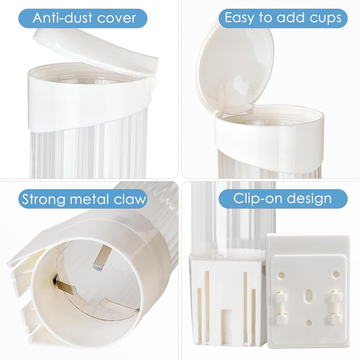 Cup Dispenser Large Pull Type,Paste or Screw Plate Mountable,Fits 7oz to 12oz Cone or Flat Bottom Cup,17”Tube,Mounting Water Dispenser Cooler or Wall,Attractive at Home Office (Large,White)