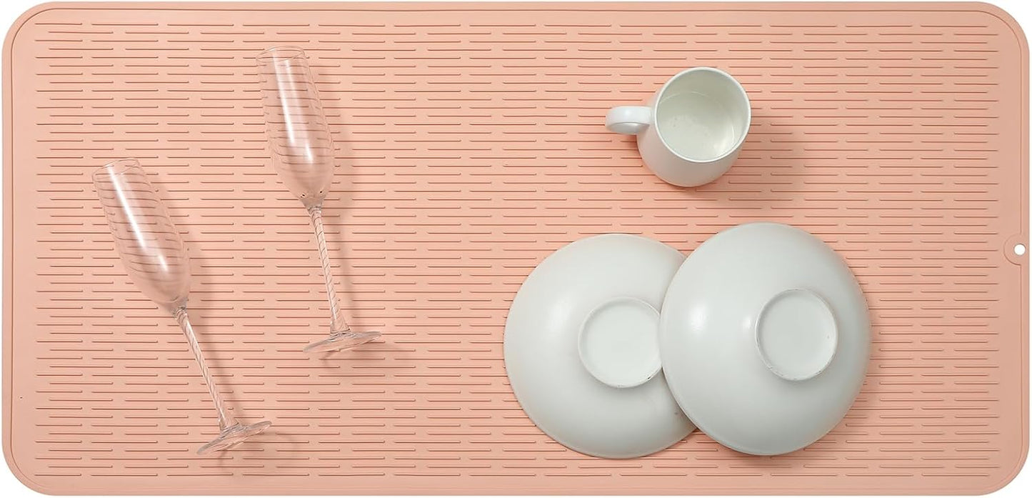 Silicone Dish Drying Mat for Multiple Usage,Easy clean,Eco-friendly,Heat-resistant Silicone Mat for Kitchen Counter or Sink,Refrigerator or Drawer Liner Pink 5XL 36inches x 18inches