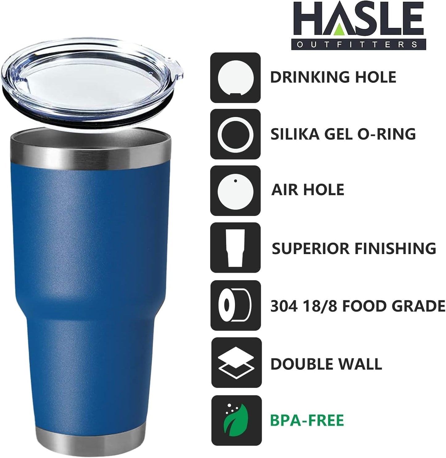 HASLE OUTFITTERS 30oz Stainless Steel Tumbler, Double Wall Vacuum Insulated Travel Mug Tumbler, Durable Insulated Coffee Mug, Gift Box Set (Midnight Blue, 8)