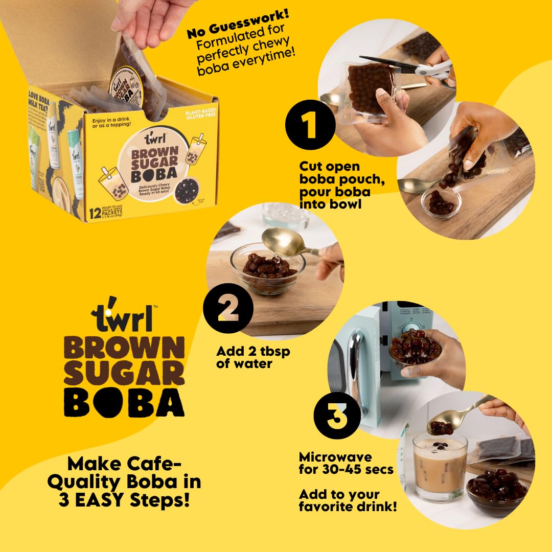 Brown Sugar Boba 12 Pack Box - Instant - Ready in less than 1 Minute - Plant-Based