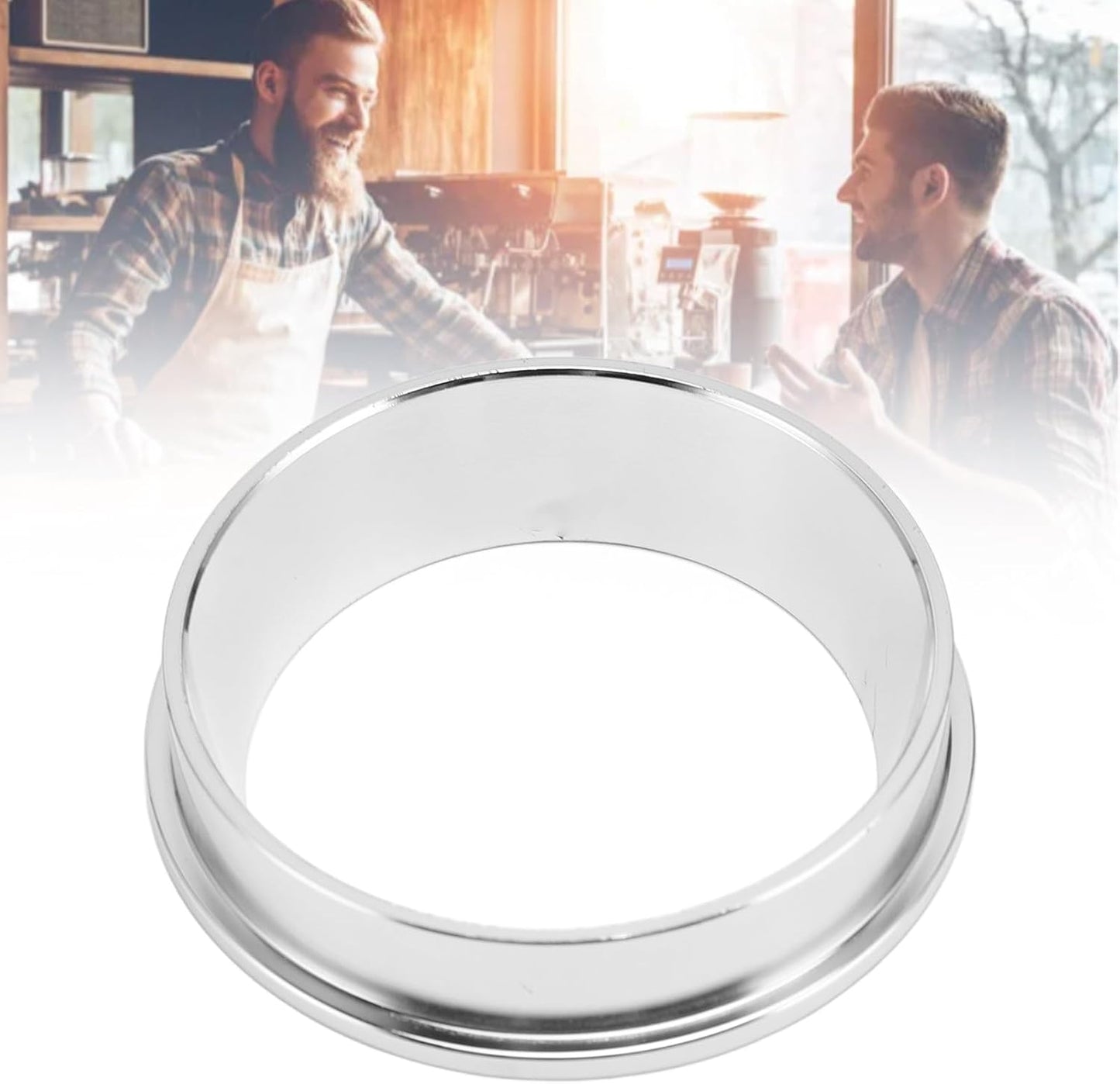 57.5MM Espresso Dosing Funnel, 304 Stainless Steel Coffee Dosing Ring Catcher Ring, Universal Coffee Dosing Ring Replacement for Home Coffee Machine Tools(Silver)