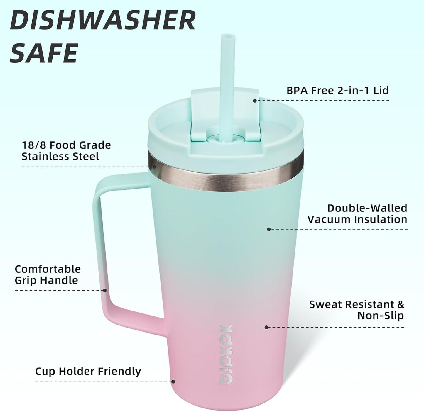 BJPKPK Insulated Tumbler with Handle, 18oz Insulated Tumblers with Lid and Straw, Stainless Steel Metal Water Bottles, Coffee Travel Mugs, Cups, Marshmallow