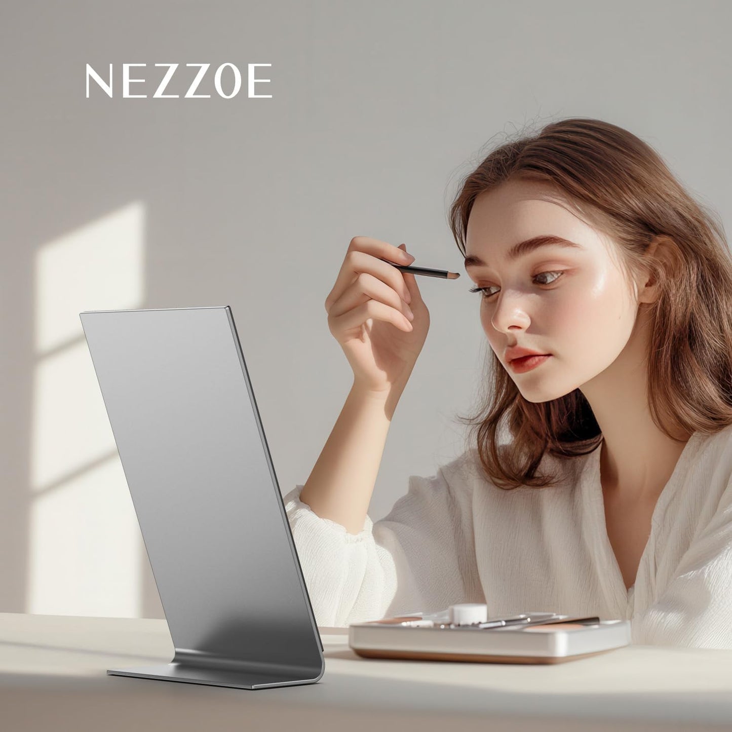 Frameless Makeup Mirror, 12" Length Aluminum Desk Mirror, Vanity Mirror for Counter, Bedroom, Bathroom, Dorm