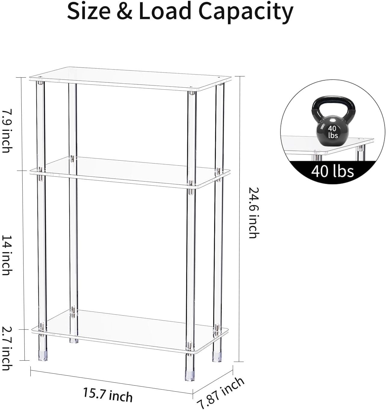 Clear Acrylic Narrow Side Table for Small Spaces, 15.7" L x 7.87" W x 24.6" H, 3 Tier Rectangle Slim End Table Nightstand, Small Skinny Bedside Table for Living Room, Bedroom, Bathroom