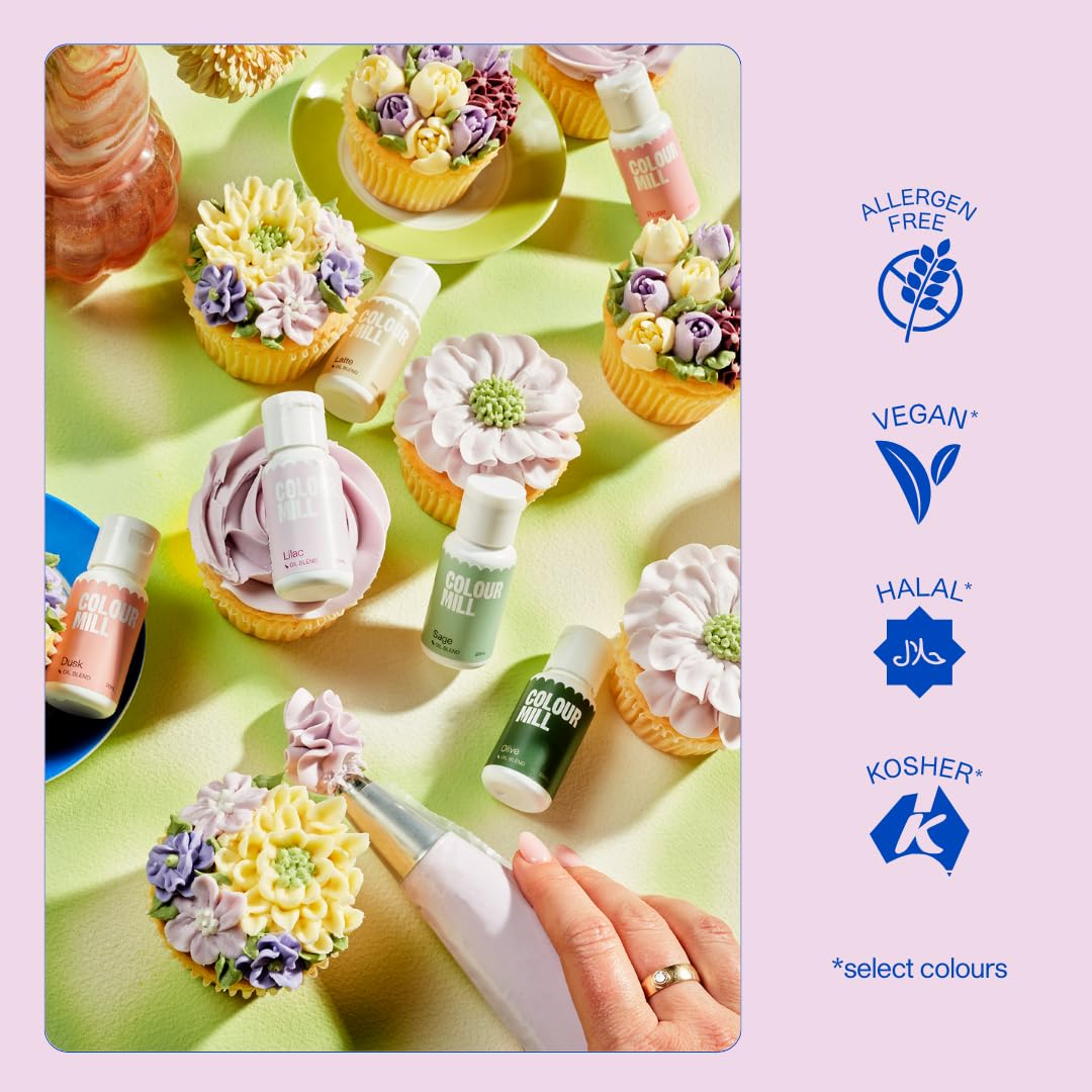 Colour Mill Oil-Based Food Coloring, 20 Milliliters Each of 6 Colors: Baby Blue, Navy, Royal, Sky Blue, Teal and Tiffany