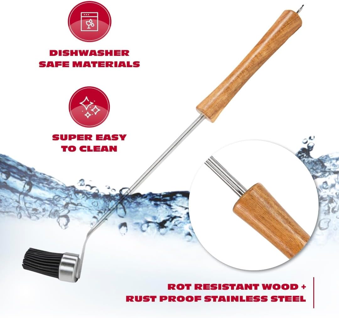 BBQ-AID Basting Brush - For Marinating, Glazing, Seasoning - Bbq Silicone Brush Cooking, Baster for Cooking Brush - Premium Wood Handle, Stainless Steel Core and Silicone Bristles for Easy Cleaning