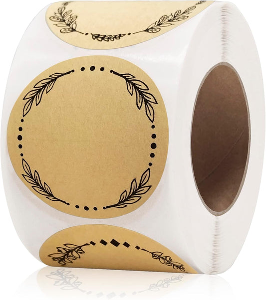 500pcs 2" Label Stickers for Jars and Lids, 4 Different Wreath Designs, Kraft Sticker Labels for Pantry, Mason Jars, Canning, Bottles