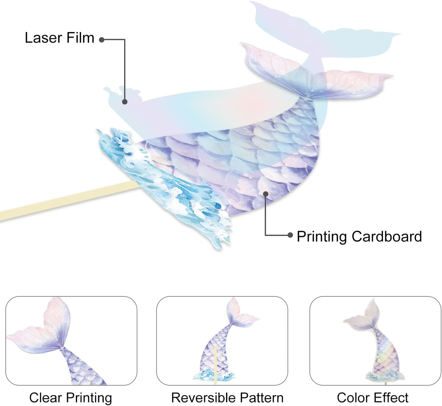 24 Pieces Mermaid Tail Cupcake Toppers Under the Sea Cake Decorations Picks for Mermaid theme Birthday Party Decoration Baby Shower Supplies (Mermaid Tail)