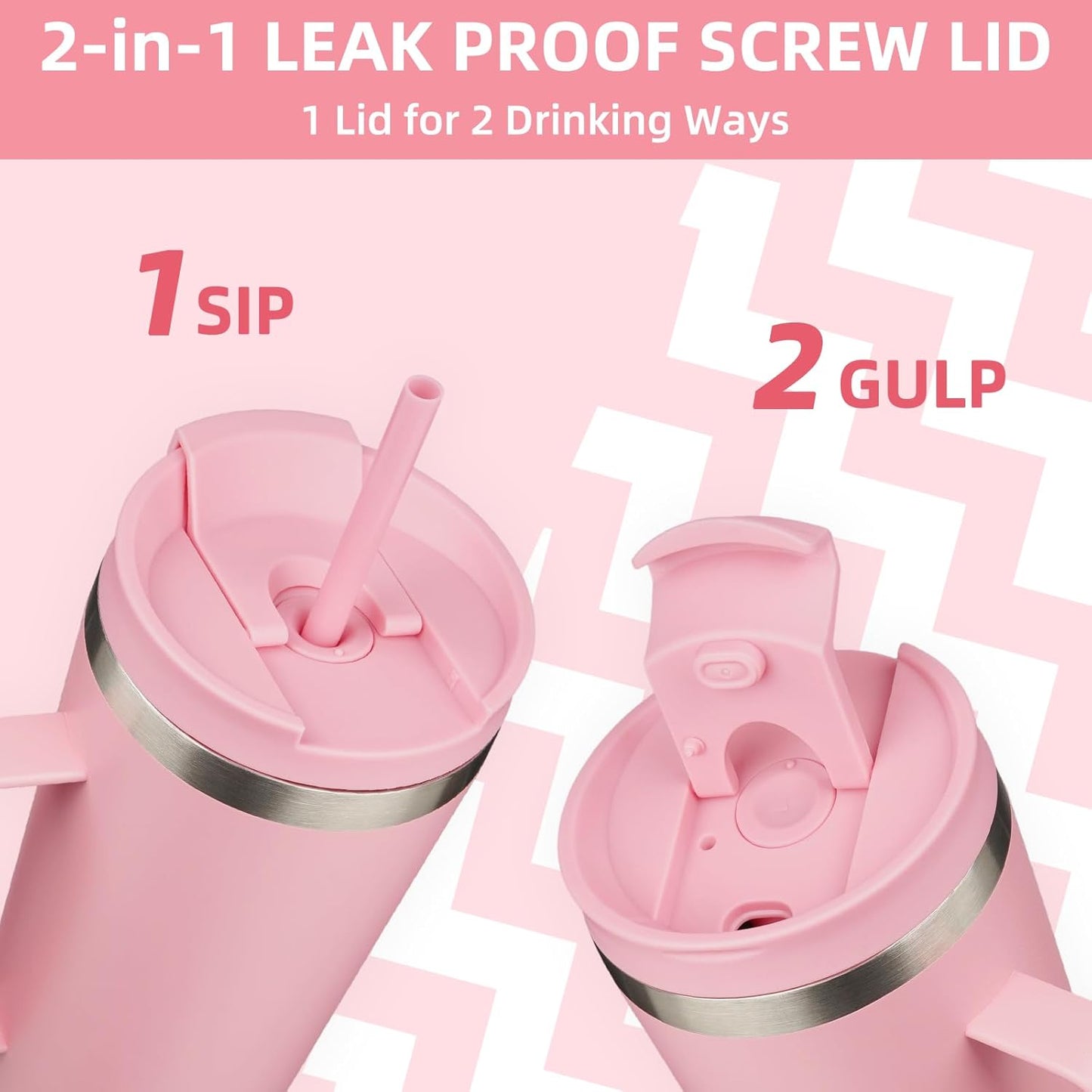 BJPKPK Insulated Tumbler with Handle, 30oz Insulated Tumblers with Lid and Straw, Stainless Steel Metal Water Bottles, Coffee Travel Mugs, Cups, Light Pink