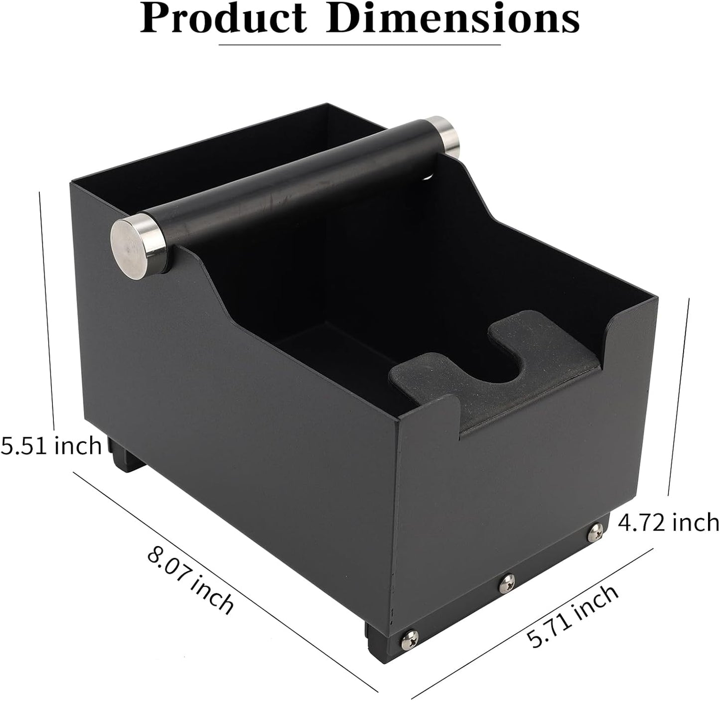 Espresso Knock Box, Stainless Steel Coffee Bag Container, With Steel Bracket And Noise Reducing Rubber Ring (Rectangle L-No base)