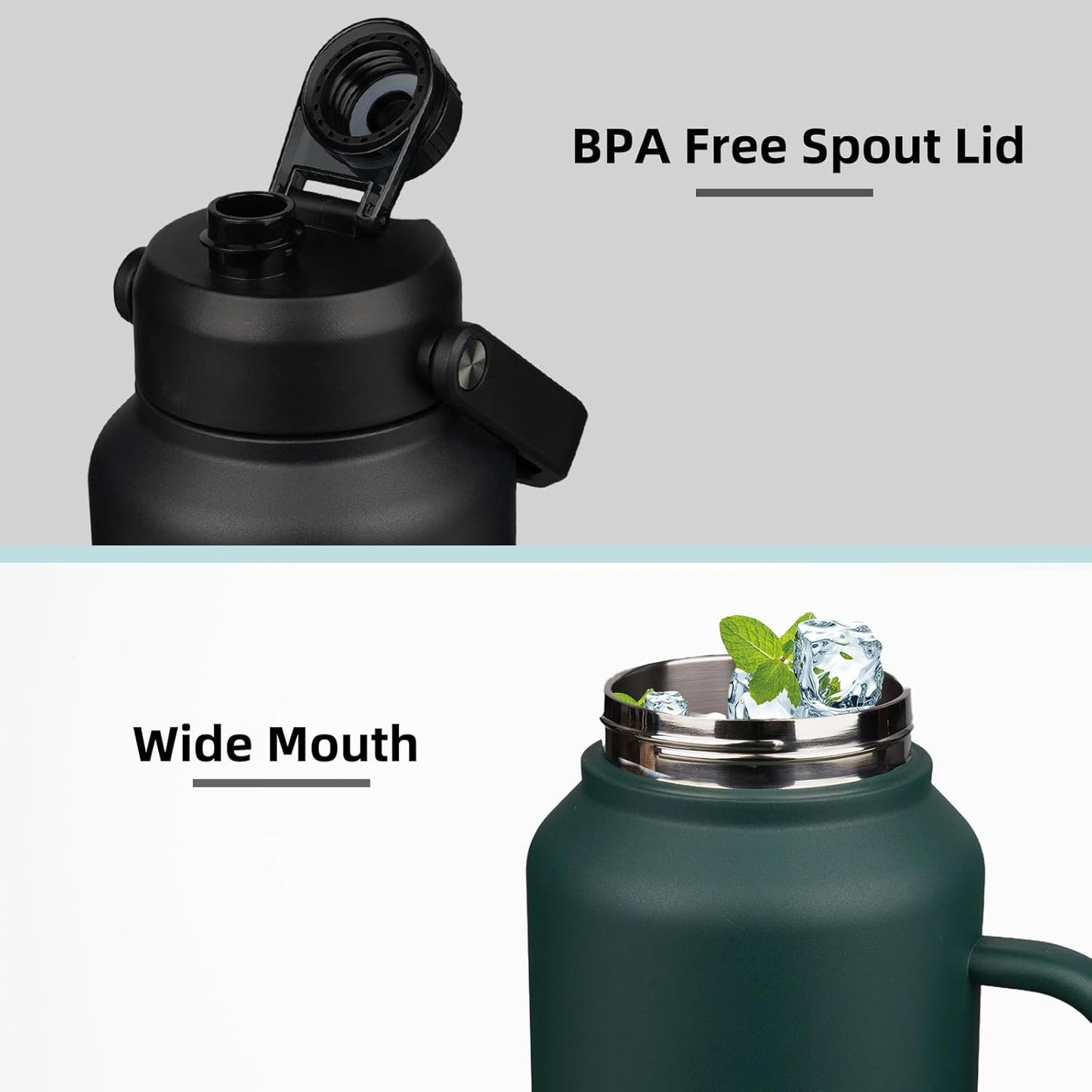 BJPKPK 87oz Insulated Water Bottle with Handle, Large Dishwasher Safe 2/3 Gallon Water Bottle, BPA Free Water Jug, Wide Mouth Metal Water Bottle with Anti-slip Bottom, Keep Cold & Hot,Sky