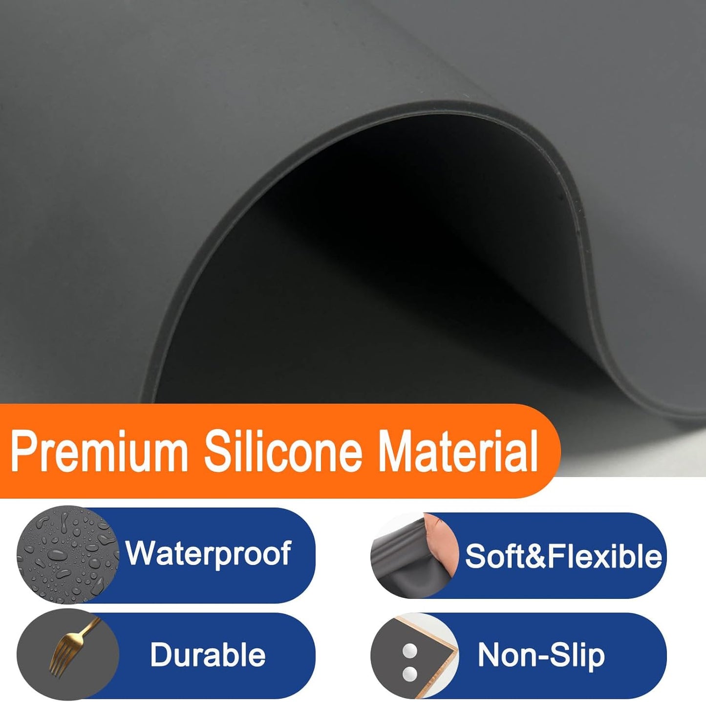 47.3''x23.6''(120cmx60cm) Extra Large Silicone Mat for Kitchen Counter, Heat Resistant Countertop Protector, Non-Slip Waterproof Kitchen Island Mat, Easy to Clean, Dark Green