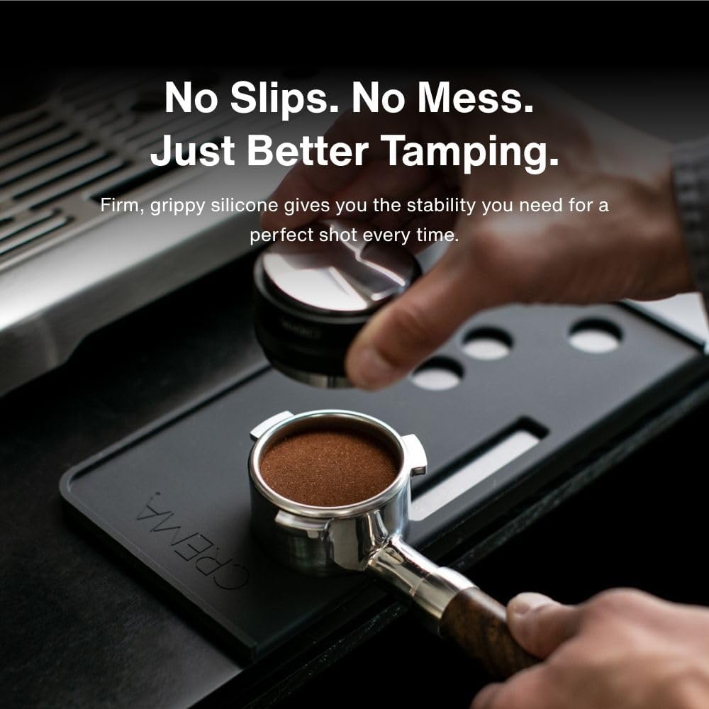 Crema Coffee Products Tamping Mat for Barista Touch | Non-Slip Silicone Protection for Countertops & Portafilters | Precision Fit with Drip Tray & Vent Holes|Easy to Clean,Durable Espresso Tamping Pad