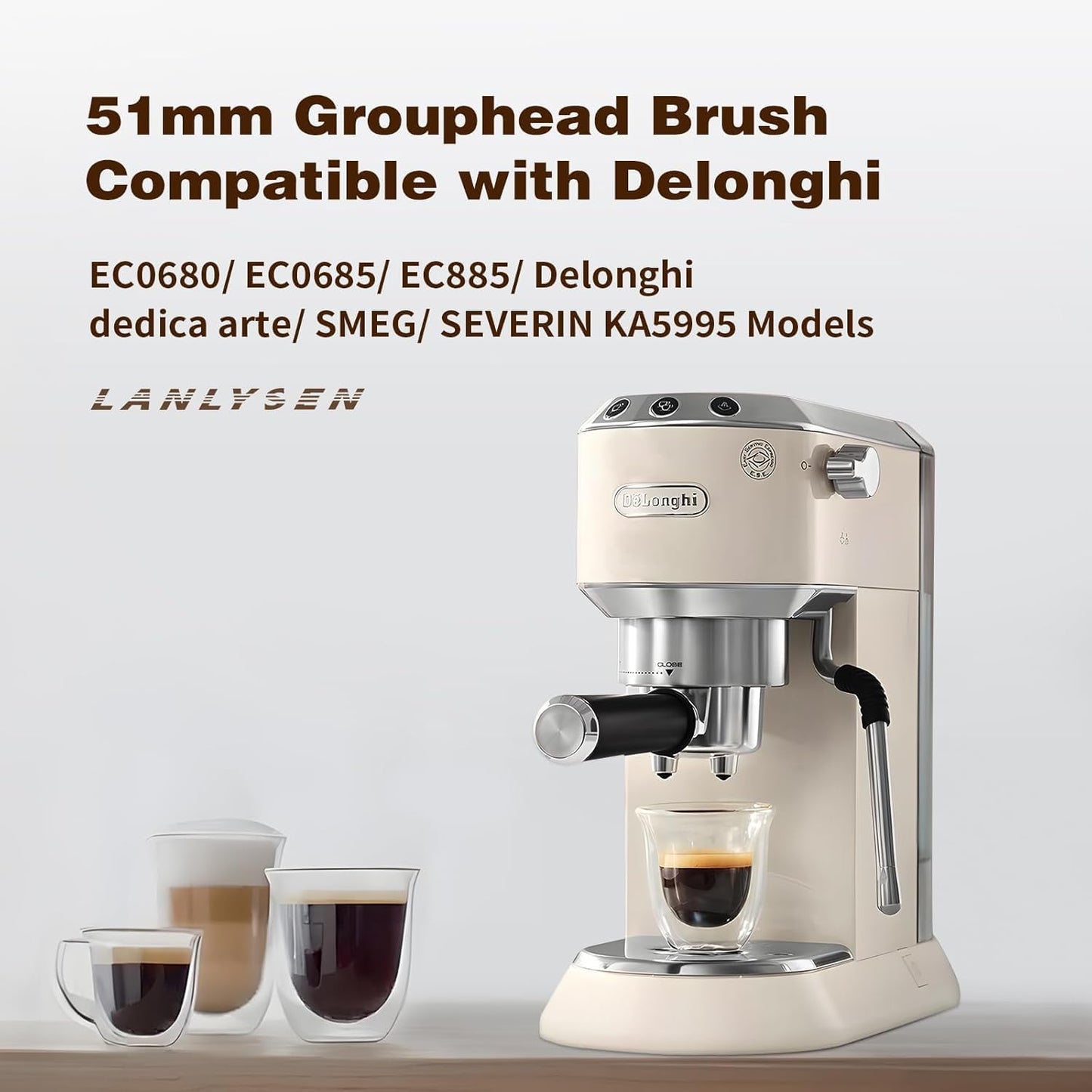 51mm Espresso Coffee Machine Electric Cleaning Brush Espresso Machine Cleaning Brush 360° Totally Enclosed Cleaning for 3 EARS 51MM Delonghi Dedica Style Series EC680 and EC685, SMEG ECF01