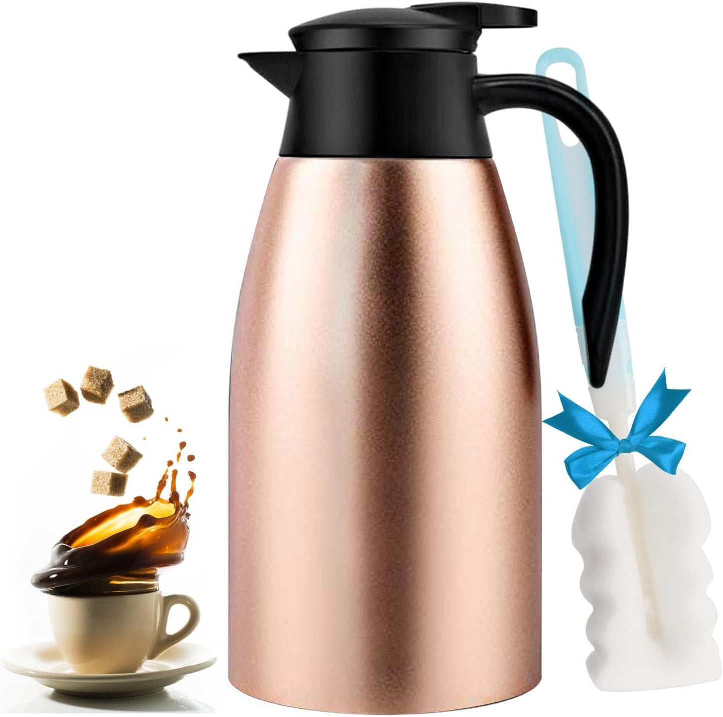 68oz Thermal Coffee Carafe, Stainless Steel Coffee Carafes for Keeping Hot, Airpot Insulated Tea Pot Dispenser for Hot Water, Tea, Hot Beverage - Keep 12 Hours Hot, 24 Hours Cold, Cold
