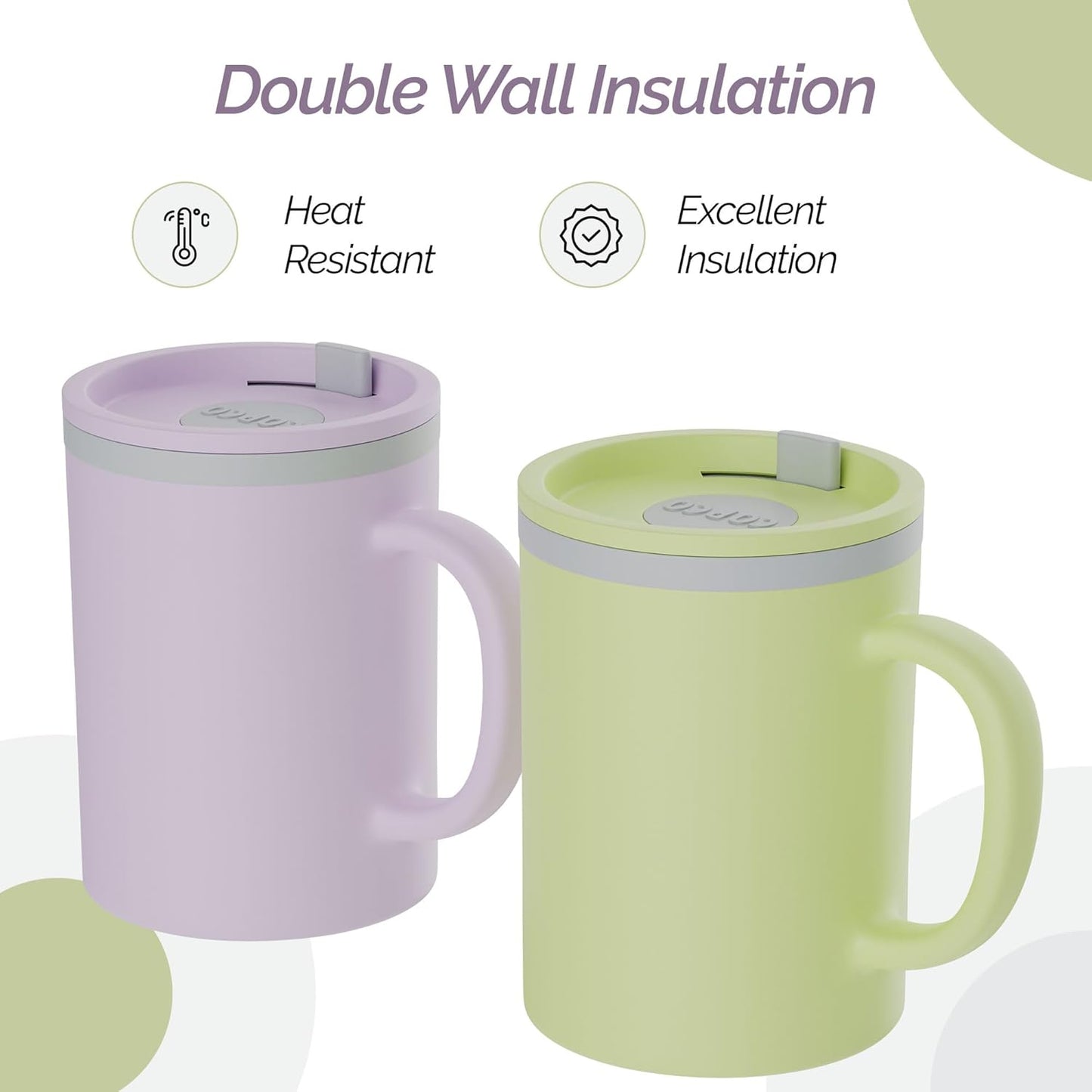 Copco Insulated Coffee Mug with Lid and Handle, 16oz Tumbler, Double Wall To-Go Cup, for Travel, Office, School, Camping, BPA-Free Reusable Plastic, Iconic Set of 2, Purple/Yellow