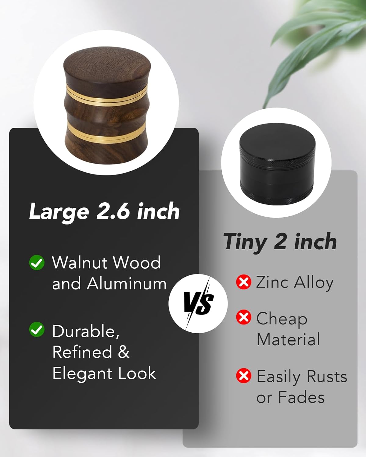KINGTOP Grinder, Large 2.6" Walnut Wood & Aluminum Manual Grinder