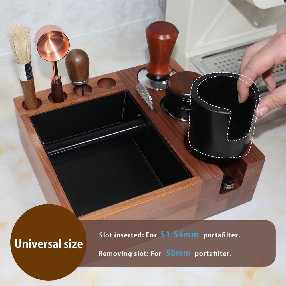Espresso tamping station knock box,tamper station,Espresso station fit for storage 51-58mm tamper,distributor,portafilter,puck screen accessories,9 in 1 espresso knock box and tamper station