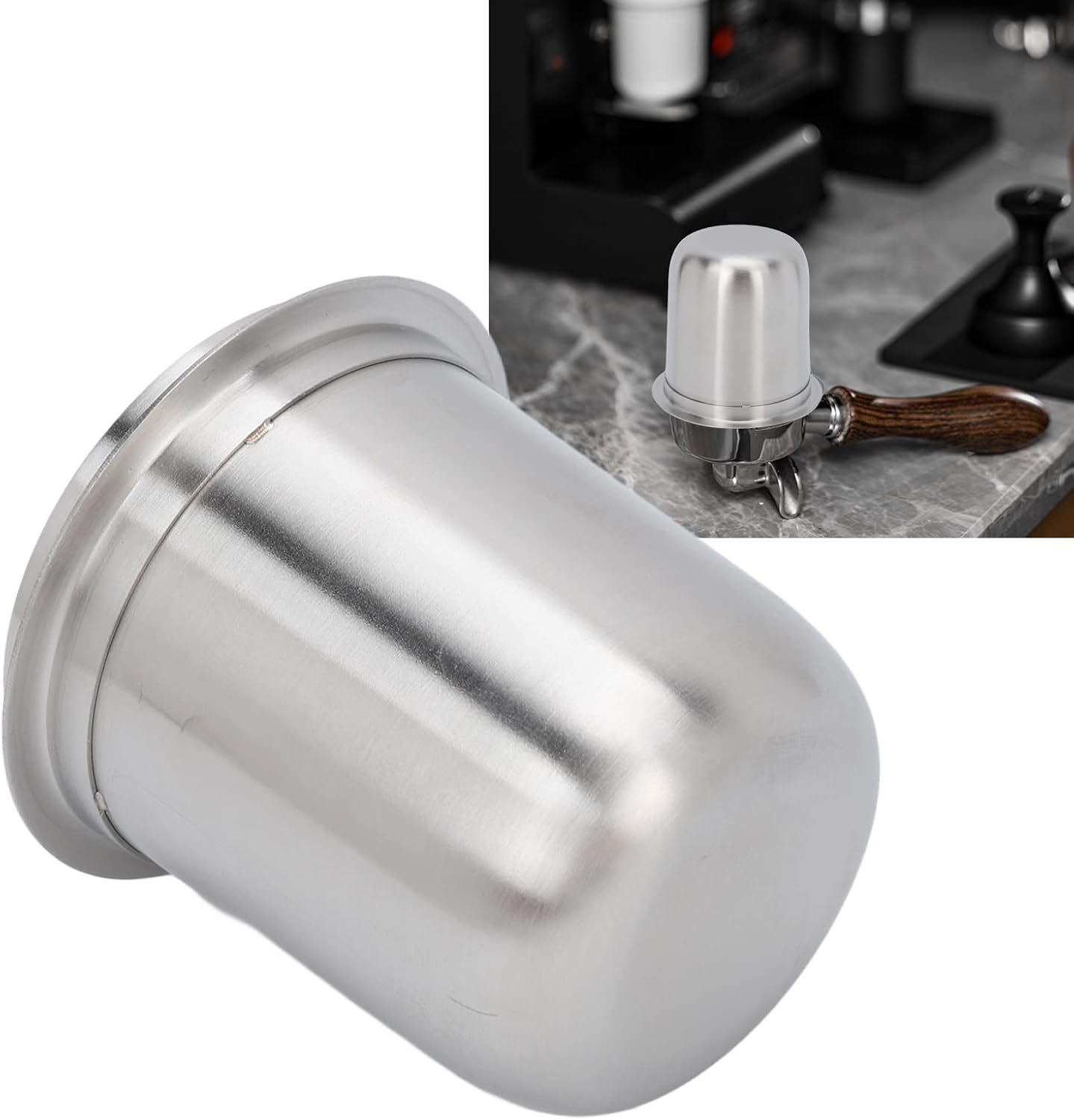 58mm Dosing Cup, Espresso Dosing Cup, Coffee Dosing Cup Fits 58mm Portafilter, 150ml Stainless Steel Universal (Brushed Silver)