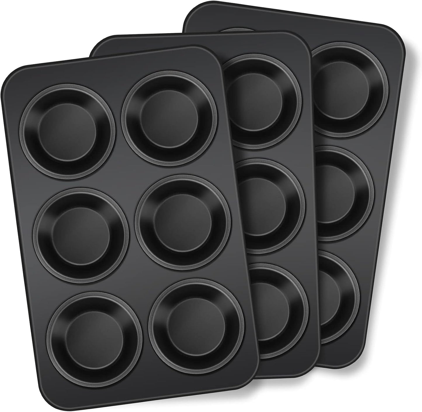 TeamFar Muffin Pan, 6 Cup Muffin Tin Cupcake Pan Tray with Nonstick Coating and Stainless Steel Core, for Home/Kitchen Baking, Healthy & Heatproof, Release Easily & Easy Clean, Set of 3