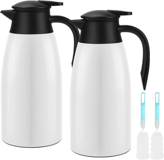 68oz Thermal Coffee Carafe, 2 Pack Airpot Insulated Coffee Urns Stainless Steel Vacuum Thermal Pot Dispenser for Coffee, Hot Water, Tea, Hot Beverage - Keep 12 Hours Hot, 24 Hours Cold (White)