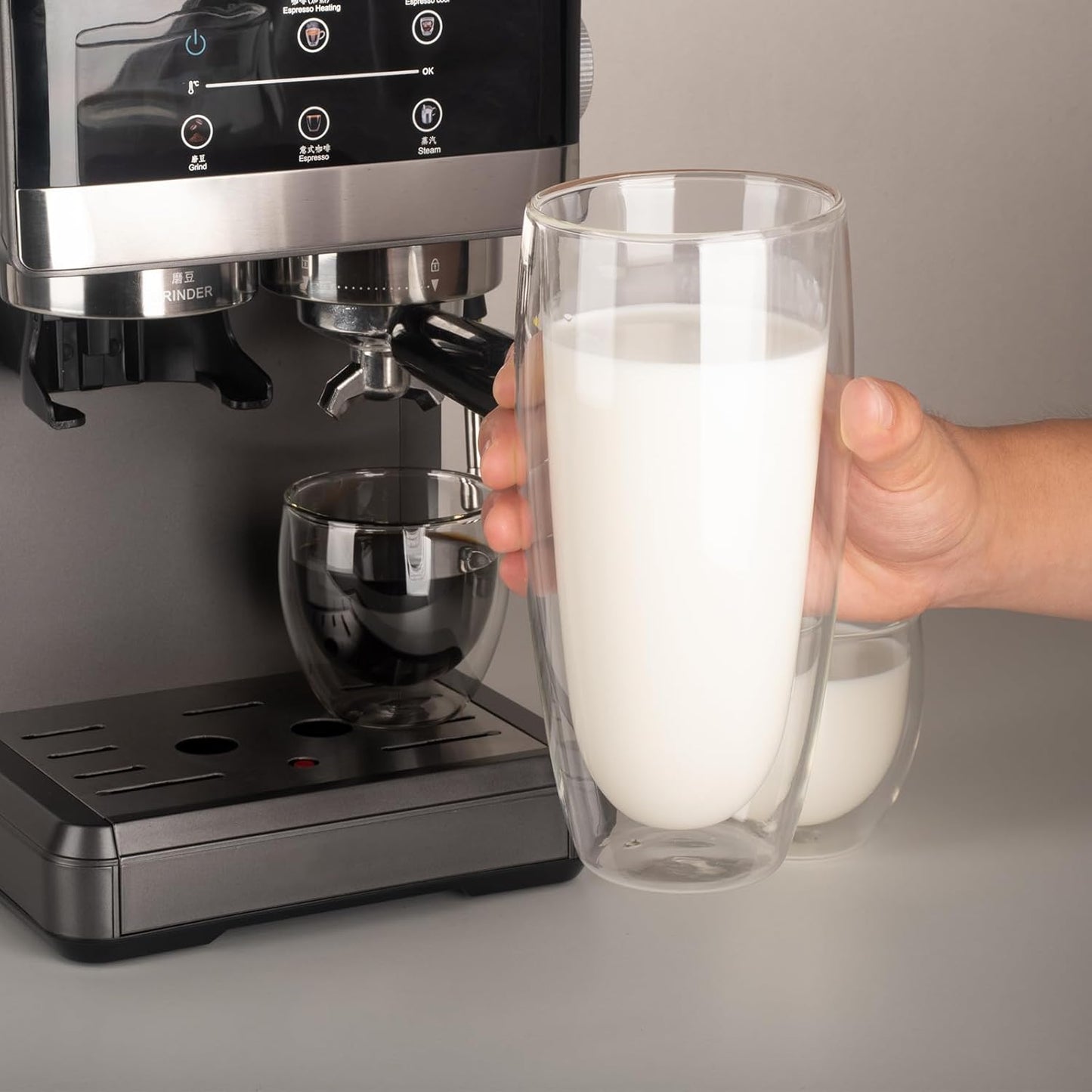 18.5oz Glass Coffee Mugs Set of 2, Double Walled Espresso Cups for Latte Cappuccino Cocoa Milk Cafe Juice, Clear Glass Tea Cup Set Glassware Gift for Christmas Birthday (18.5oz-2Pack)