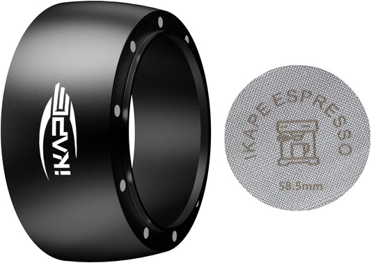 IKAPE Magnetic Dosing Funnel Set, 58MM Espresso Dosing Ring & Puck Screen Kit Compatible with 58MM Bottomless Portafilter - with 10 Small Magnet (Black)