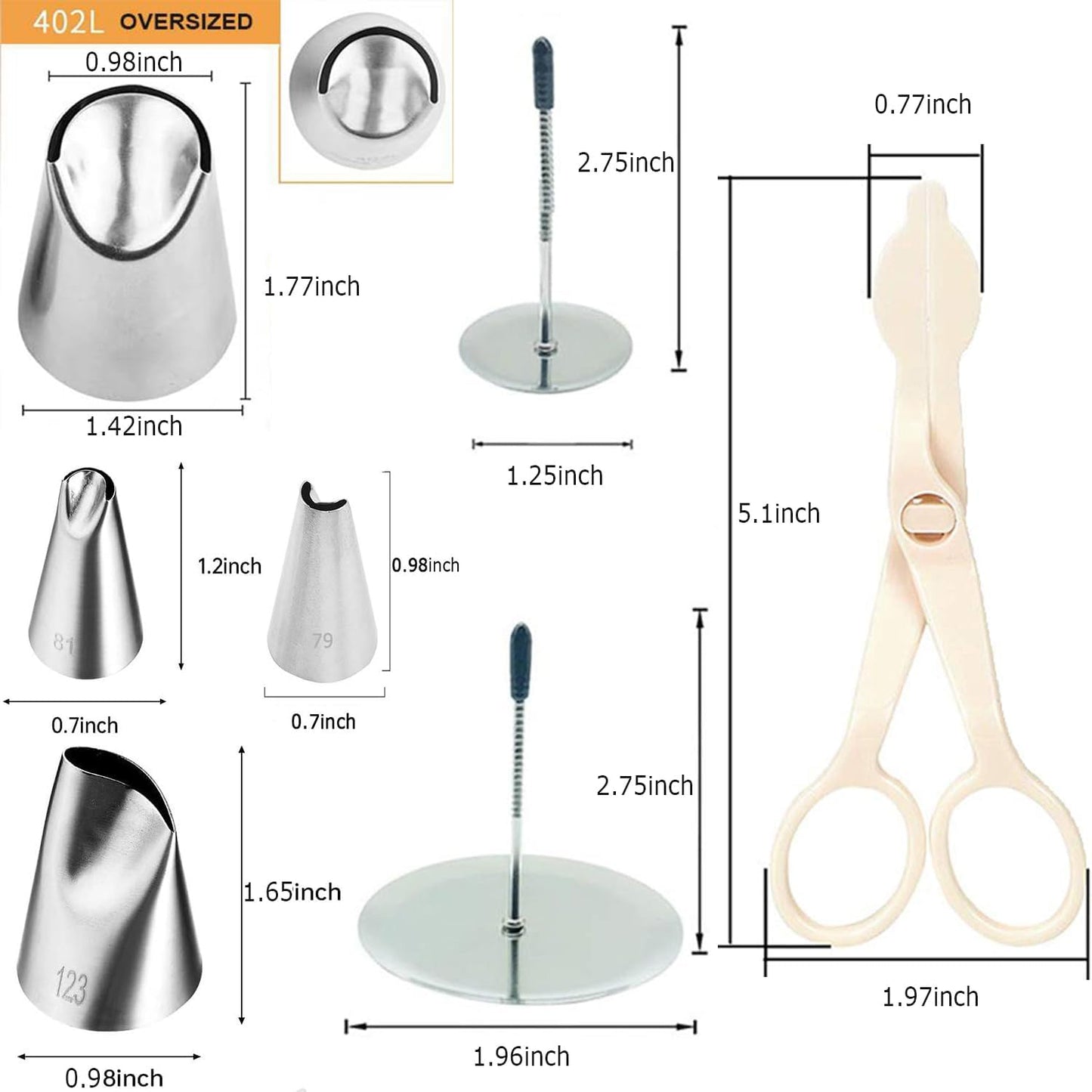 23 pcs Icing Piping Tips（with 8rose flower piping tips 2 Flower Nails 1 Flower Lifter 1Cake Decorating Tips Brush 5 Piping Bags & 6 pastry bag ties）Cake Decorating Tool Kit Petal Icing Tips