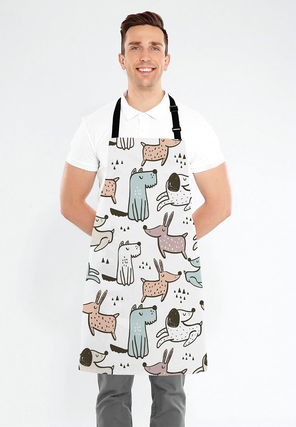 Cartoon Dogs Apron for Women and Men, Adjustable Kitchen Chef Apron for Cooking Baking - Cute Birthday, Anniversary, Mother's Day Apron Presents for Mom Wife Girlfriend Aunt Grandma